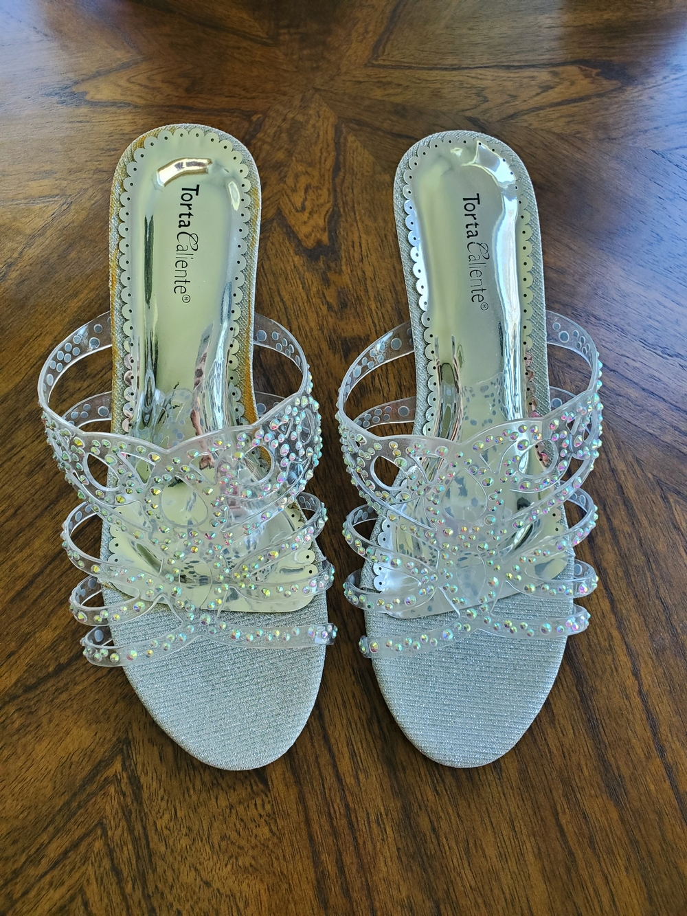 Torta Caliente Silver Crystal Embellished Heeled Sandals